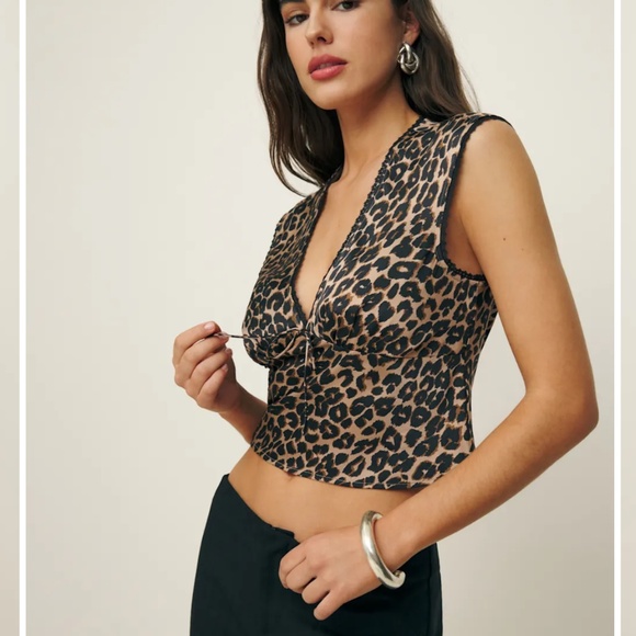 Reformation Cherry Silk Top Brown - Size 8 - Picture 3 of 5